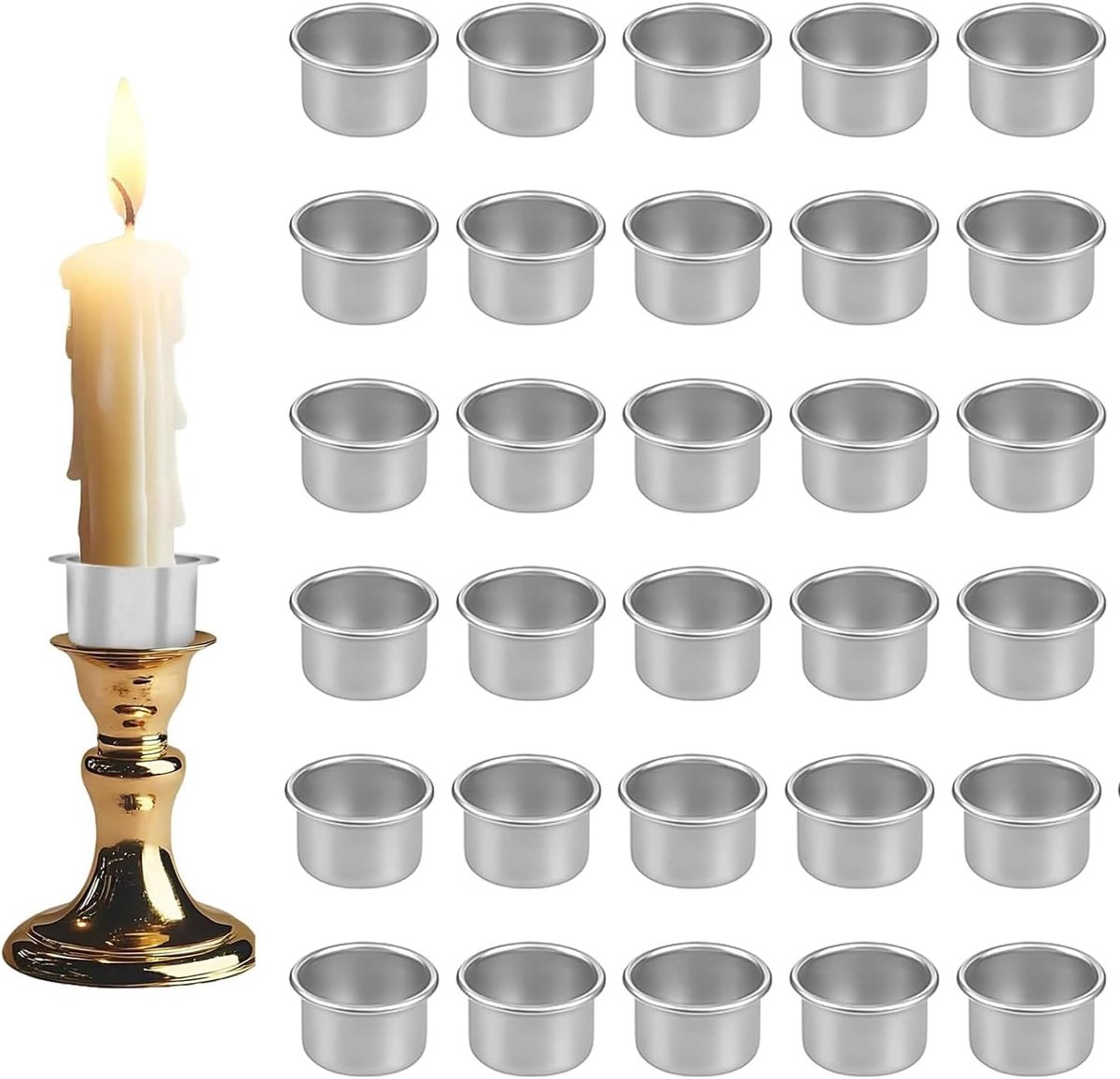SnelShoppen - 30 Stuks Mini Metalen Kaarsenhouders, Zilveren Kaarsinzet Cups, Aluminium Taper Tealight Kandelaar Houders voor Thuis, Kerst en Aromathe