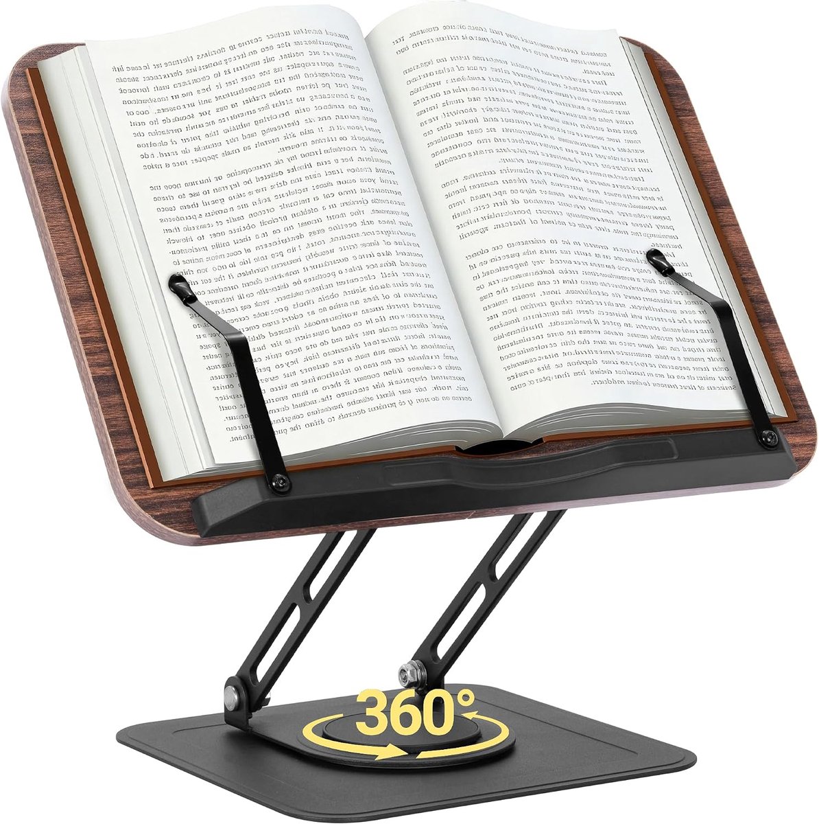 SnelShoppen - Verstelbare Houten Boekstandaard met 360° Draaischijf, Vouwbare Boekhouder met Zijclip voor Koken, Recepten, Tijdschriften en Tablets