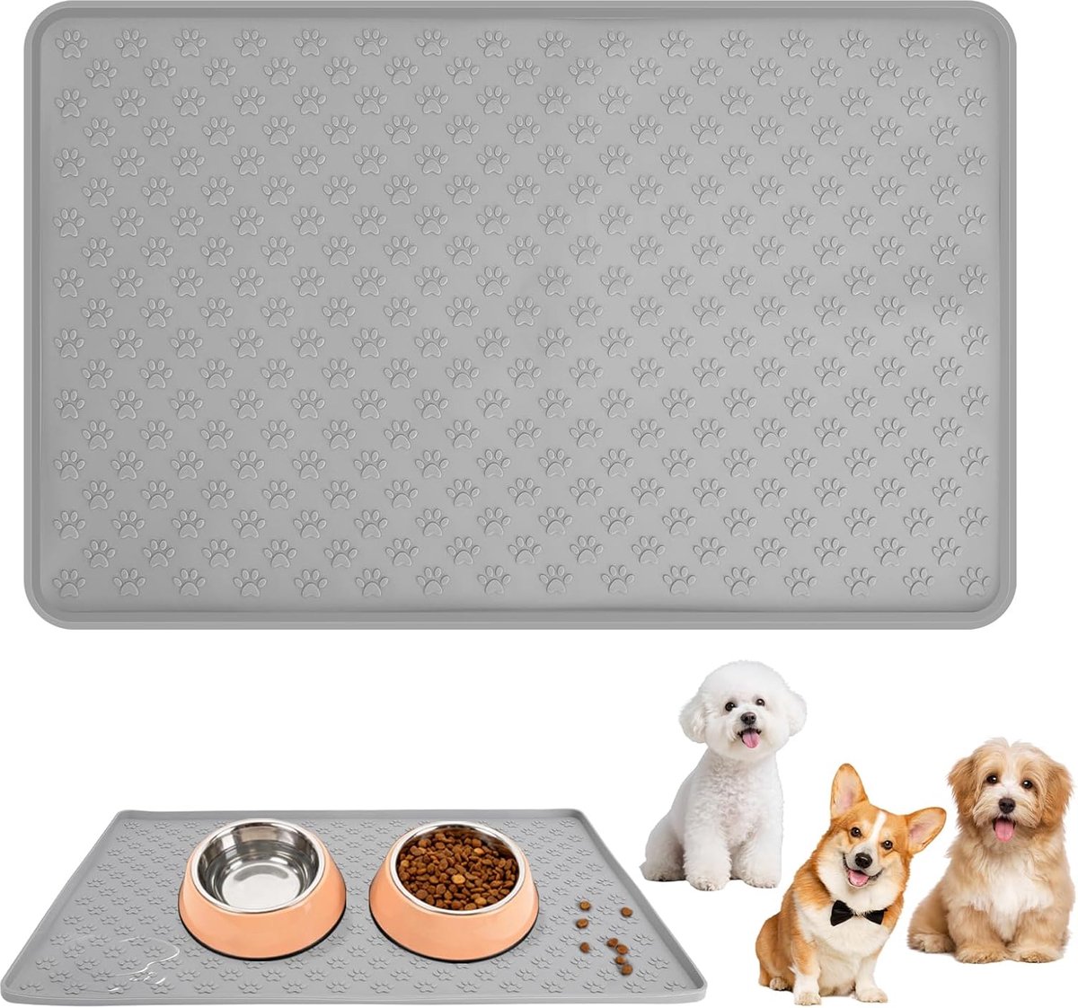 SnelShoppen - Silicone Honden Bakmat 48 x 30 cm, Anti-Slip Voedingsmat met Verhoogde Rand en Verzorgingskam, Waterdichte Mat voor Hondenkom en Kattenb