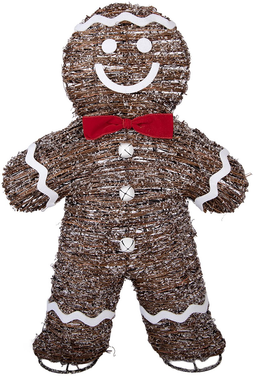 Clayre & Eef Kerstdecoratie met LED-verlichting Gingerbread man 40x61 cm Bruin Rotan