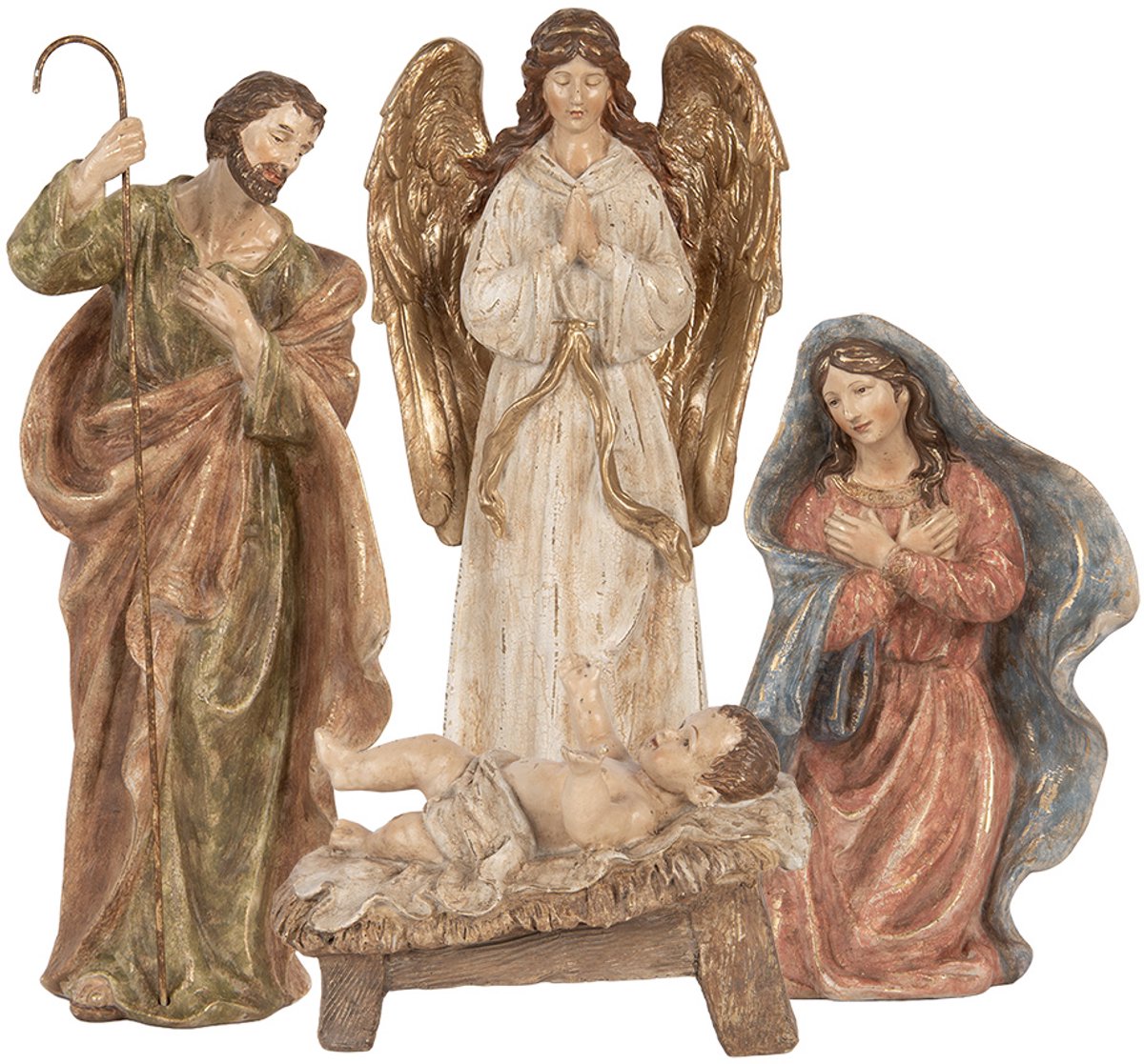 Clayre & Eef Kerstdecoratie Beeld Kerstgroep 23x12x47 cm Beige Kunststof