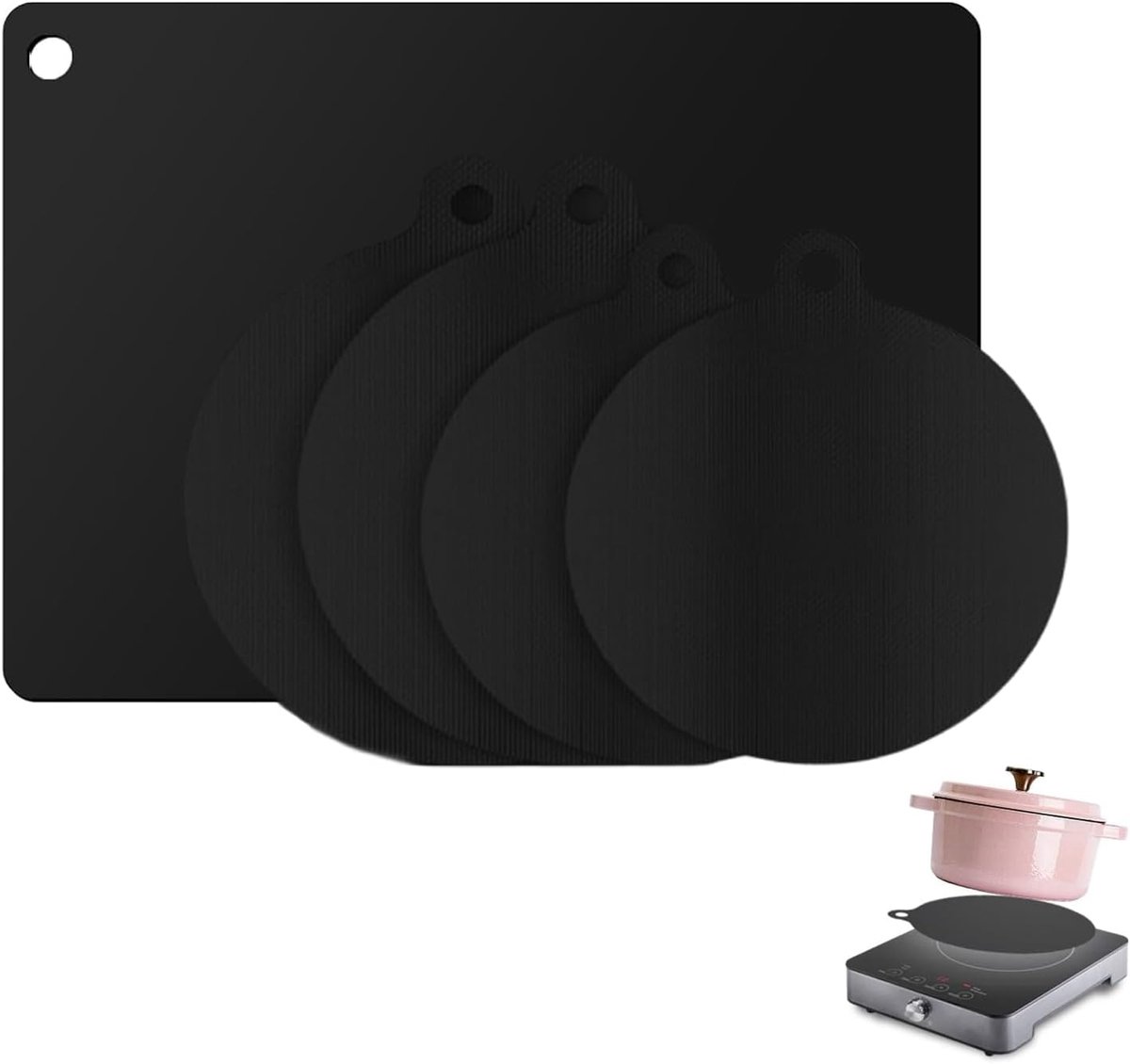 SnelShoppen - Pack van 5 Inductie Beschermmatten, Silicone Set, 0.7 mm Dikte, Bescherming Inductiekookplaat, Hittebestendig, Antislip, Keuken Accessoi
