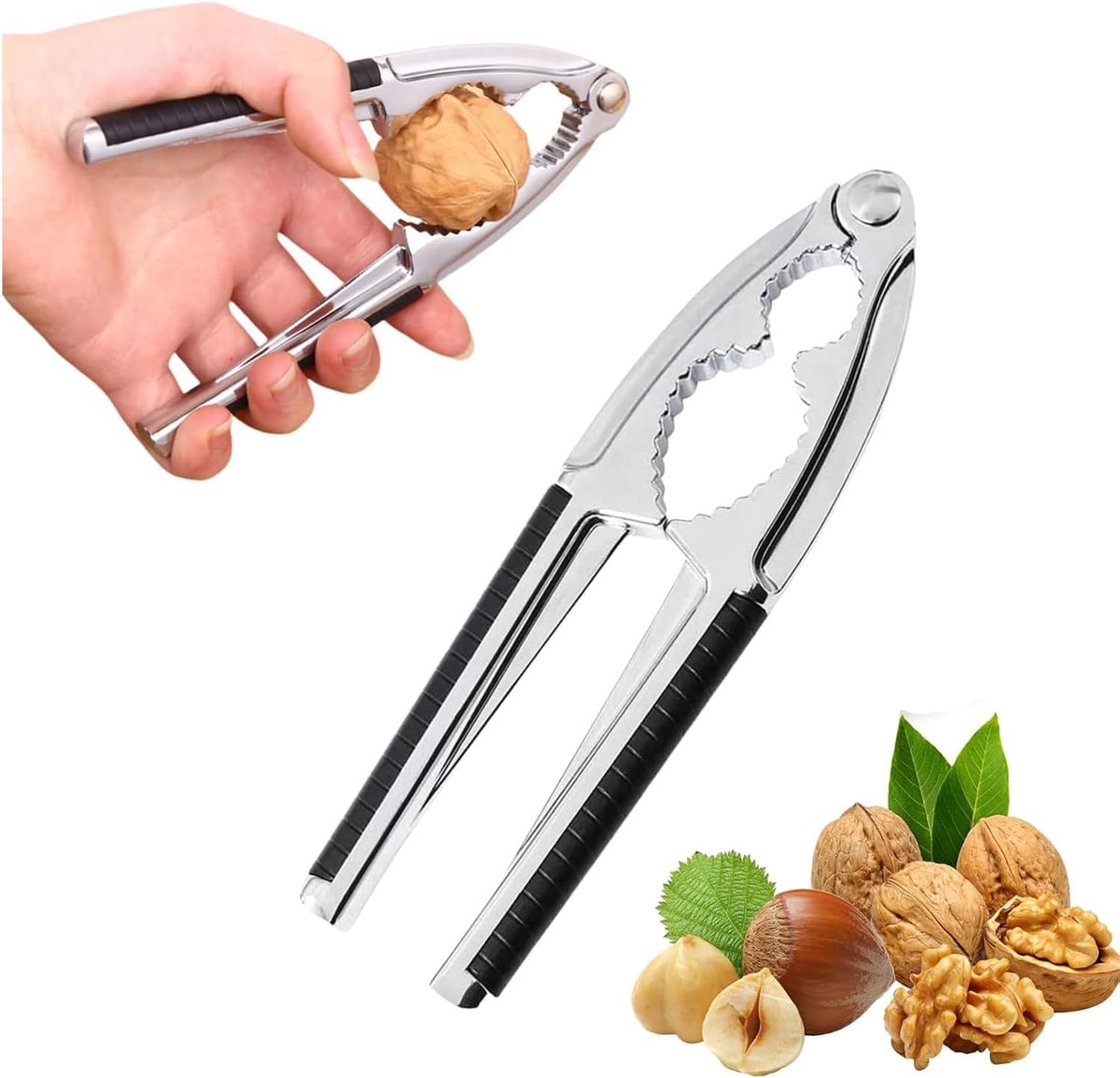 SnelShoppen - Heavy Duty Notenkraker met Zwart Antislip Handvat, Aluminium Legering Notenopener voor Walnoten, Hazelnoten, Amandelen en Pecannoten, Ke
