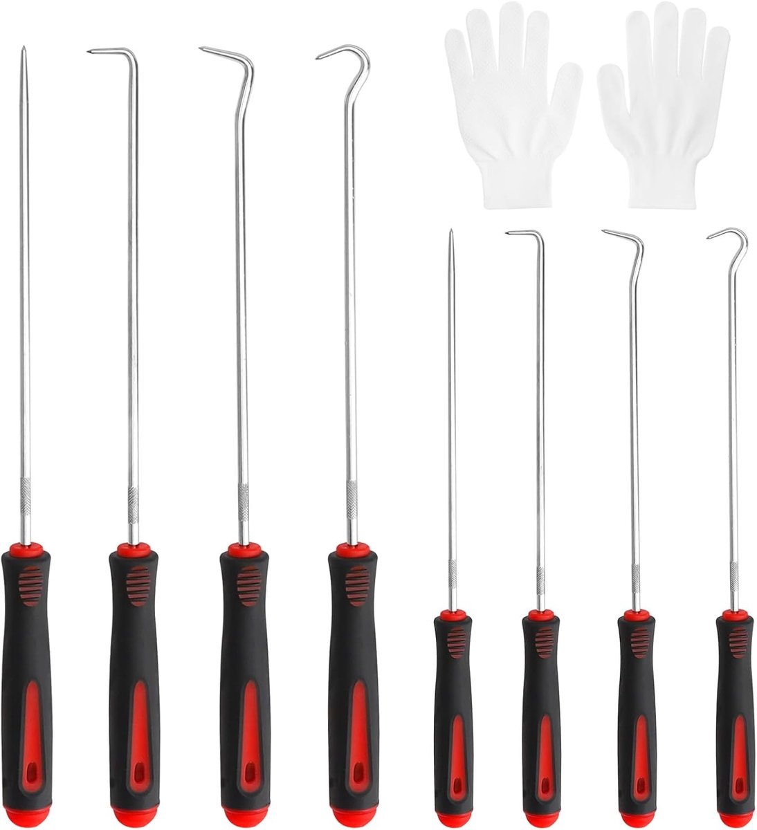 SnelShoppen - 8-delige Pick en Haakset met Rood Golf Sealing Ring Tool - 24cm en 16,5cm Haakgereedschap - Universele Precisie Haak voor O-Ring Afsluit