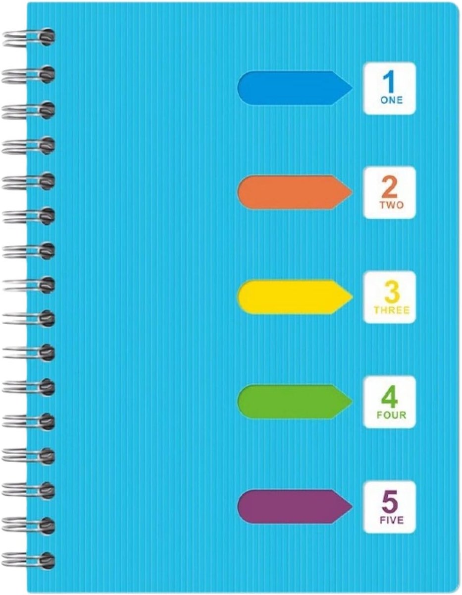 SnelShoppen - A5 Notitieboek met Scheidingsbladen, 120 Pagina's Ringband Spiraalblok, Hardcover Memo Planner met 5 Indexvlaggen, Ruled voor Werk, Scho