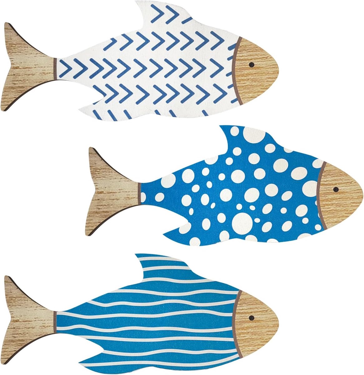SnelShoppen - Set van 3 Houten Vissen Muurdecoratie, Strandthema Wanddecoratie, Vintage Meerhuis Decor, Nauticale Houten Vissen Wandkunst voor Thuis,