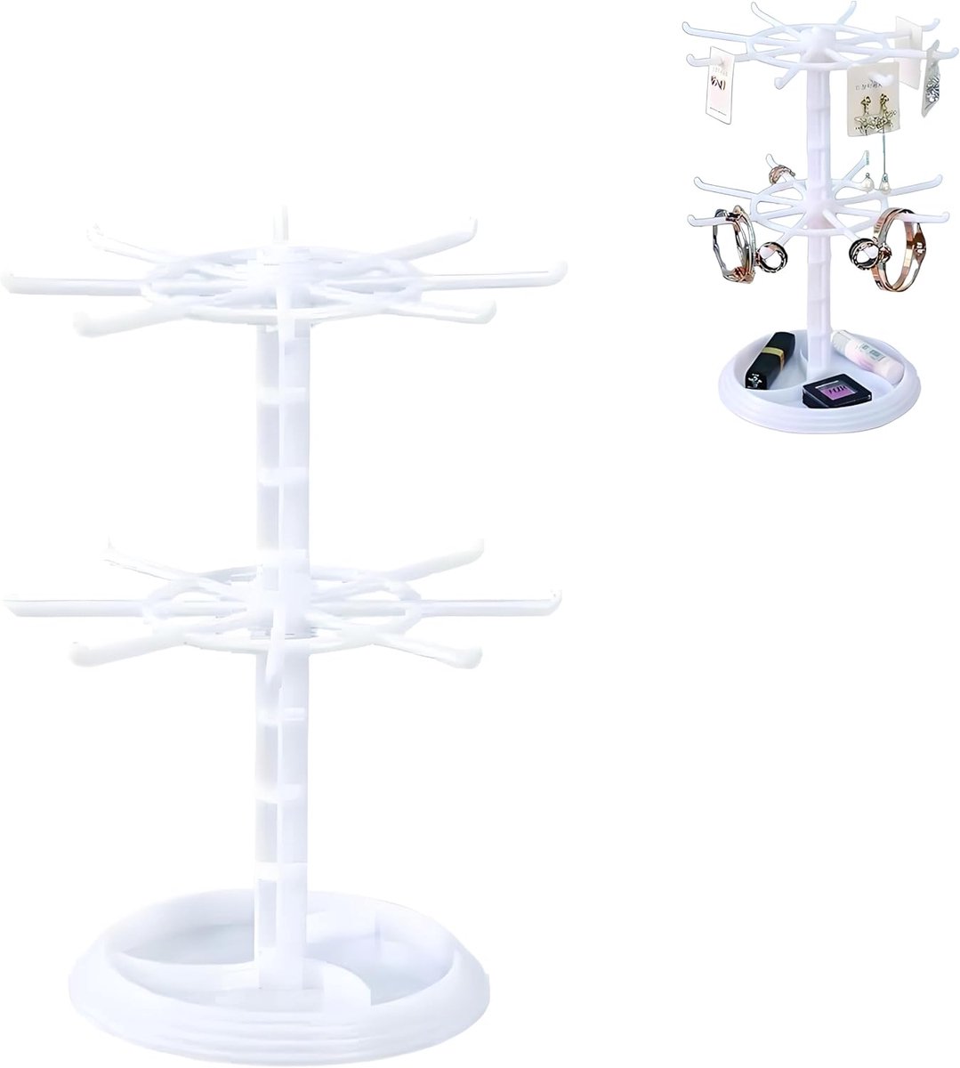 SnelShoppen - 2 Levels Sieradenstandaard, Draaibare Sieradenhouder, Draaibare Display Stand, Sleutelhanger, Draaibare Oorbellenstandaard, voor Armband