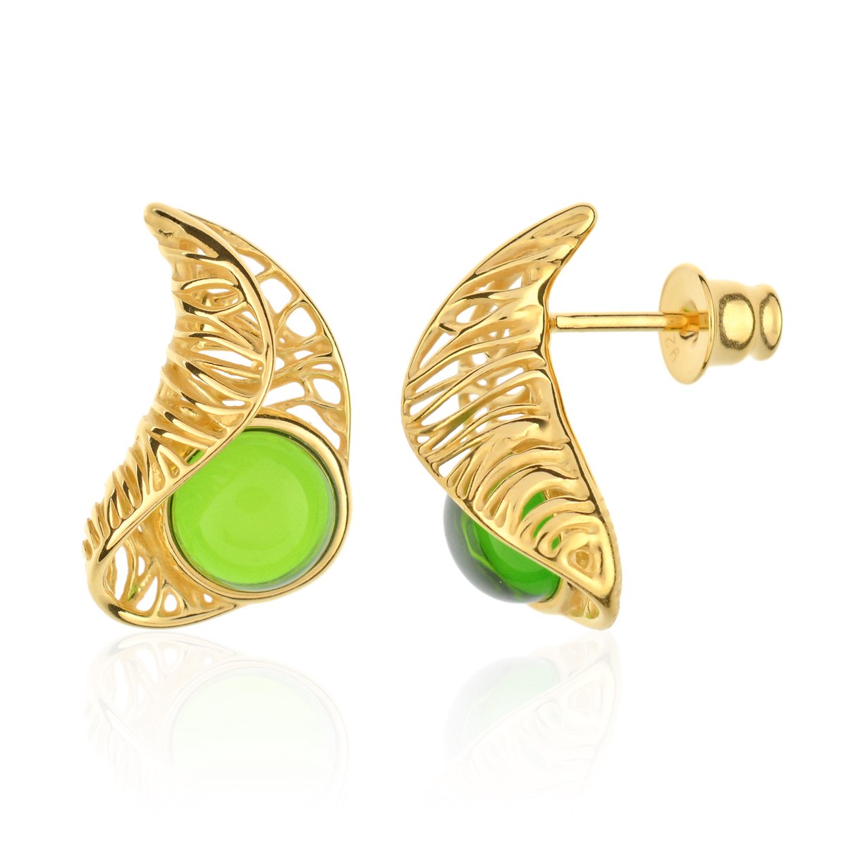 Cavill - Vergulde 925 Sterling Zilver Oorbellen met Groene Colombiaanse Barnsteen 1.1 ct - Ronde Cabochon - Stijlvolle Handgemaakte Sieraden