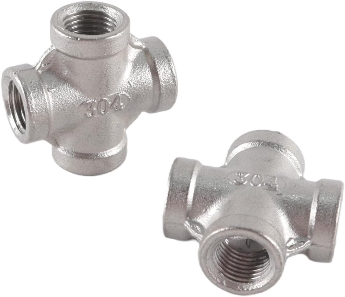 SnelShoppen - 2 Stuks 304 RVS 1/4 Inch BSP Vrouwelijk 4-Weg Kruisleiding Koppeling voor Pijpleiding Verbindingen - Robuust, Corrosiebestendig, Voor Di