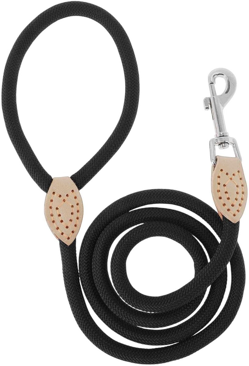 SnelShoppen - Hondenlijn Trainingslijn Rond Gevlochten Hondenlijn voor Kleine, Middelgrote en Grote Honden, Zwart, 1.25 m x 1.5 cm - Duurzaam, Comfort