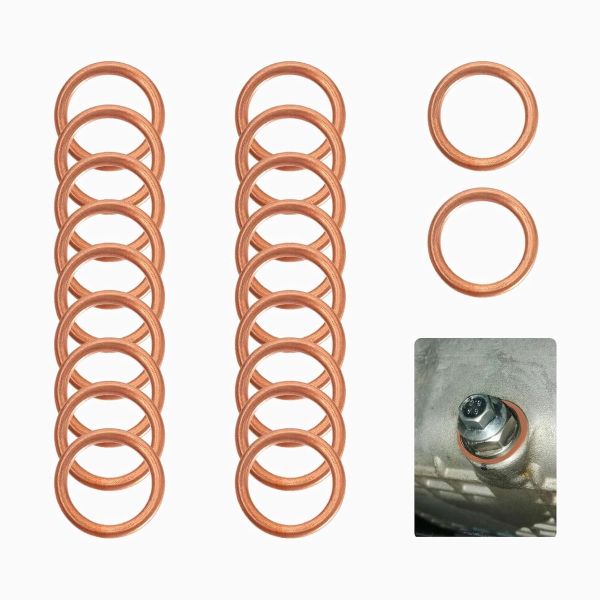 Pack of 20 Copper Washers Seals for Peugeot Citroën Renault Car Accessories Replaces 7703062062 11137546275 16430 - ShopVlot