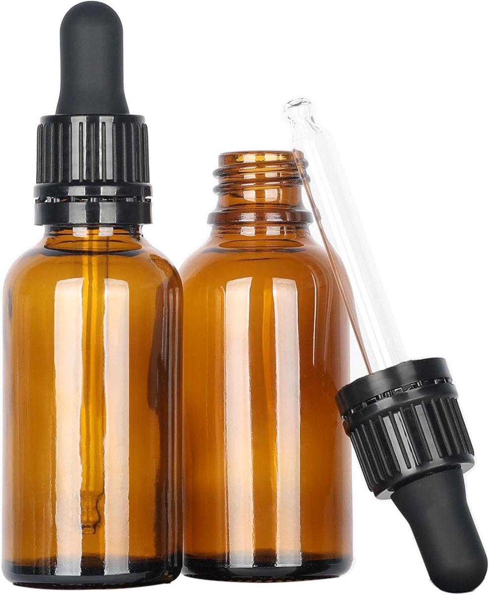 SnelShoppen - 2 Pack Amber Glazen Flessen 30ml met Rond Druppelaar en Tamper Resistant Deksel - Perfect voor Essentiële Olie en Aromatherapie