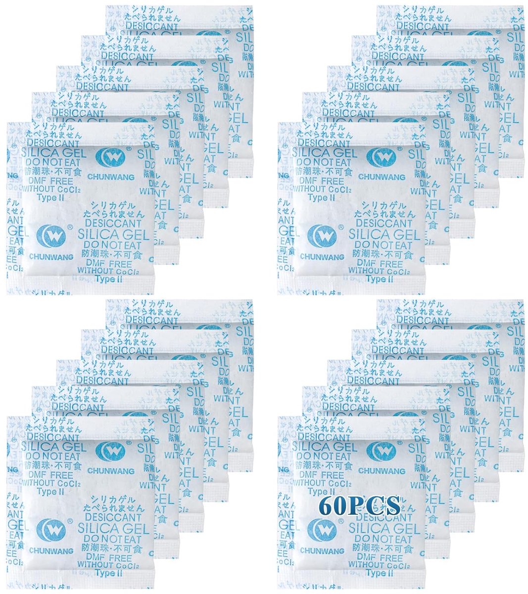 SnelShoppen - 60x 10g Silica Gel Zakjes, 600g Vochtabsorberende Desiccant, Individueel Verpakt Droogzakje voor Kasten, Lades, Tassen, Ideaal voor Huis