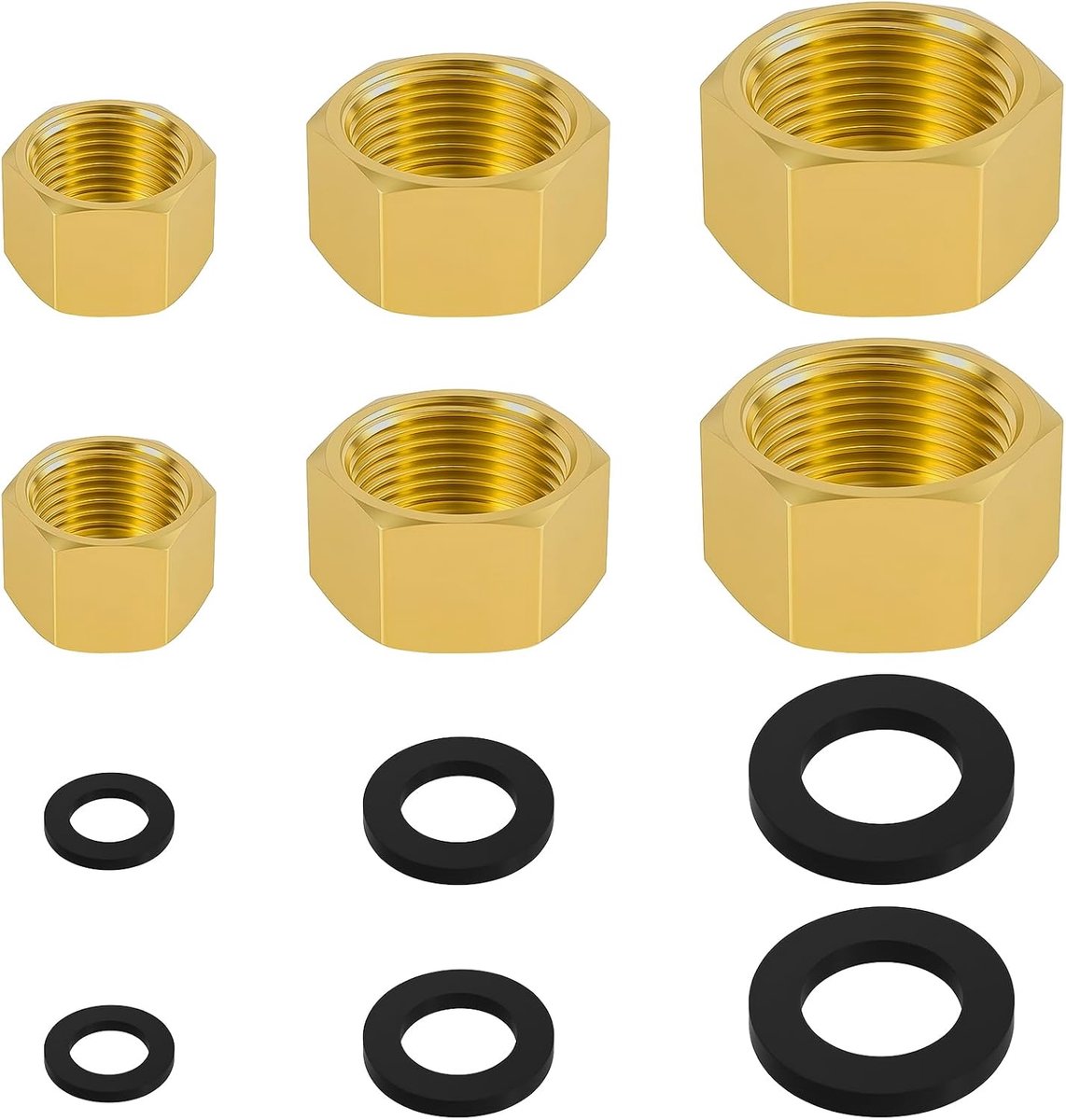 6 Pcs Brass Tube Caps with Rubber Seals, Hex Compression End Caps for Gas and Water Pipes, Brass Nut, Gas Pipe, Pipe - ShopVlot