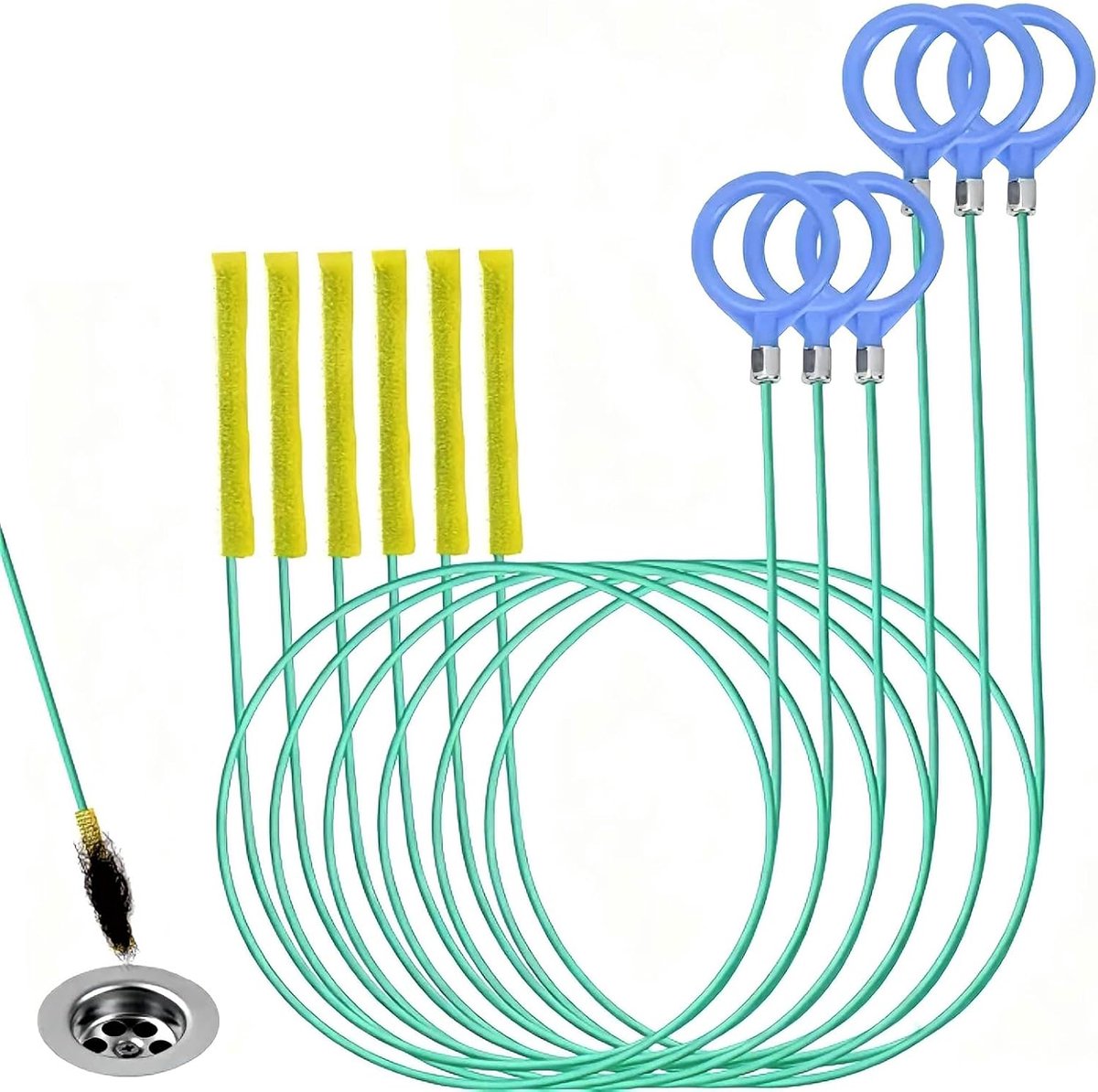 Pack of 6 Drain Spiral Cleaning Trays, Flexible Drain Spiral, Drain Cleaner, Sticks 90 cm and 130 cm, for Stubborn - ShopVlot