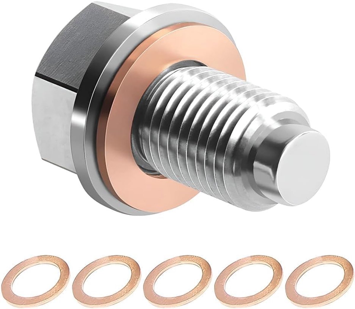 Wohlstand Magnetic Oil Drain Plug M14 x 1.25 with 5pcs Copper Rings, Stainless Steel Sealing Oil Tub Nut, Magnetic Oil - ShopVlot