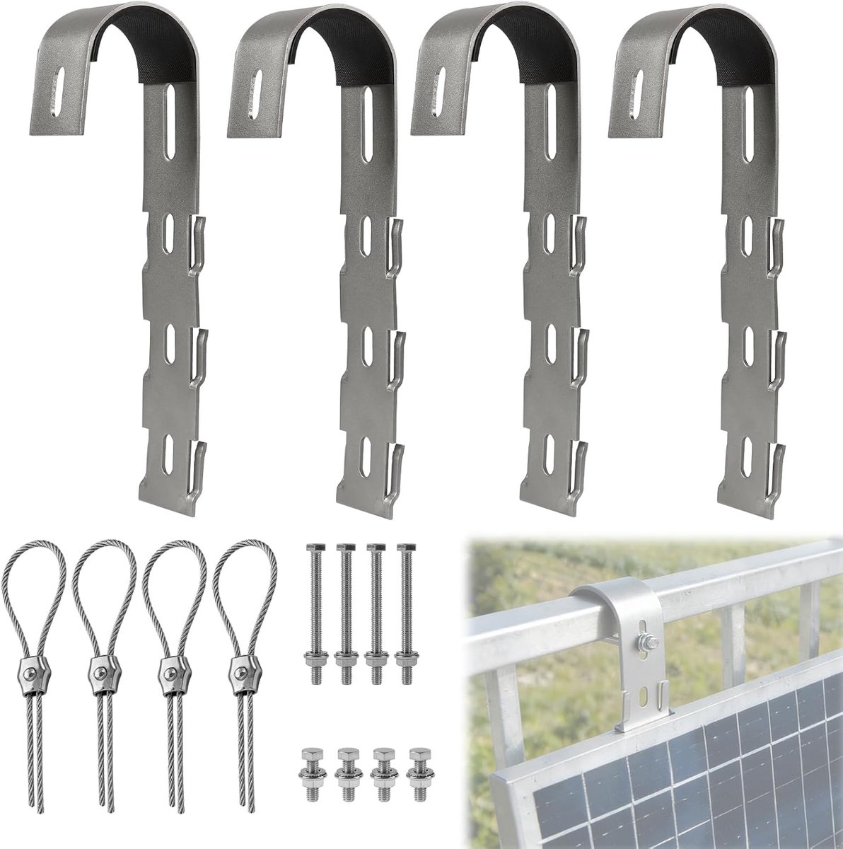 Solar paneel montagemiddelen - set van 4 RVS haken - weerbestendig - ideaal voor balkoninstallatie - ShopVlot