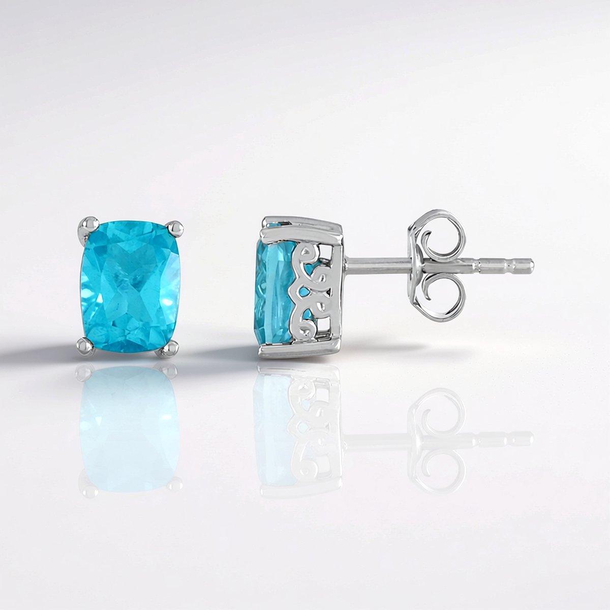 Cavill - Zilveren Oorbellen 925 Sterling Zilver - Paraiba Blauwe Topaas 3,06 Karaat - Antiek Slijpsel, Prong Zetting - Elegante Dames Sieraden