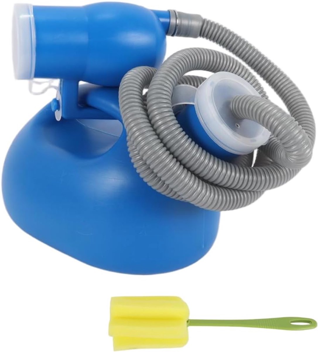 SnelShoppen - 2000ml Unisex Draagbare Urinoirflessen - Lekvrij met Houder, Deksel, Slang en Reinigingsborstel, Blauw voor Gehandicapten en Ouderen