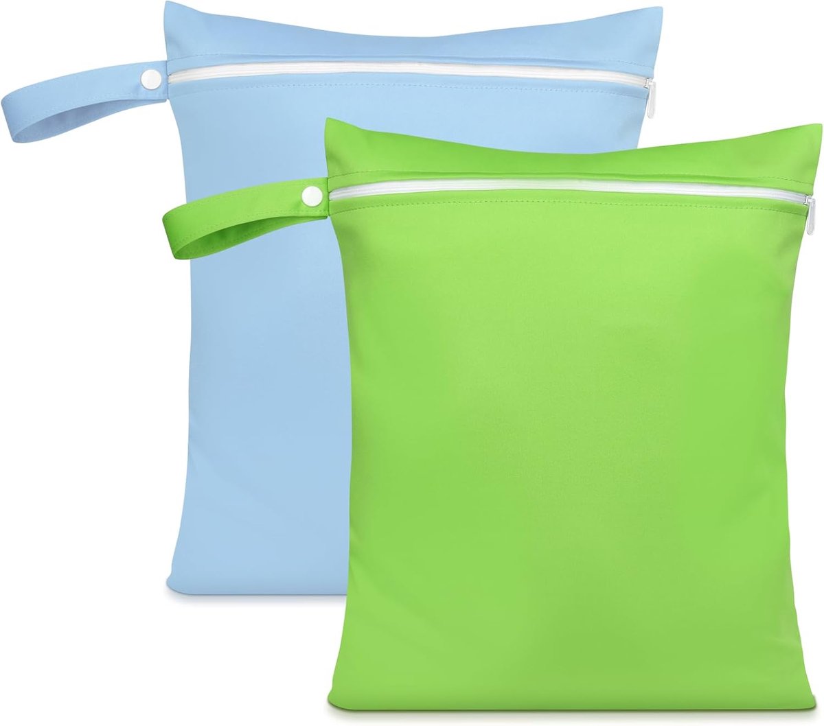 SnelShoppen - 2 Stuks Waterdichte Waszakken met Handvat & Rits, Herbruikbare Stof Luiertas, Nat-Droog Tas voor Zwemkleding, Gym, Strand (Groen & Blauw