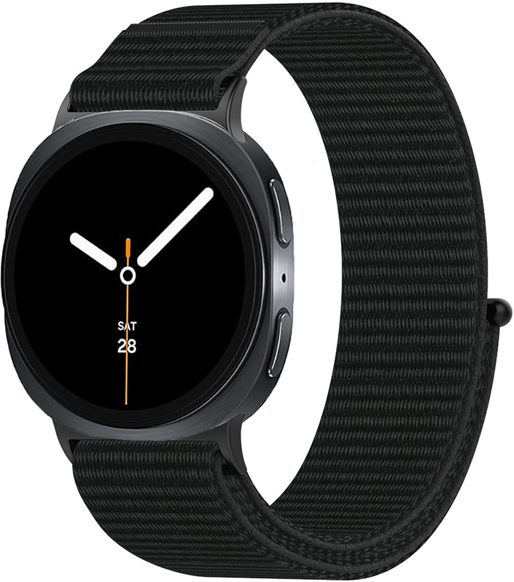 Stravo Nylon Loop Bandje met Klittenband – Geschikt voor Samsung Galaxy Watch 9 (40/44mm) / Watch 8 (40/44mm) / Watch 8 Classic (46mm) – Lichtgewicht & Ademend Horlogebandje – Zwart