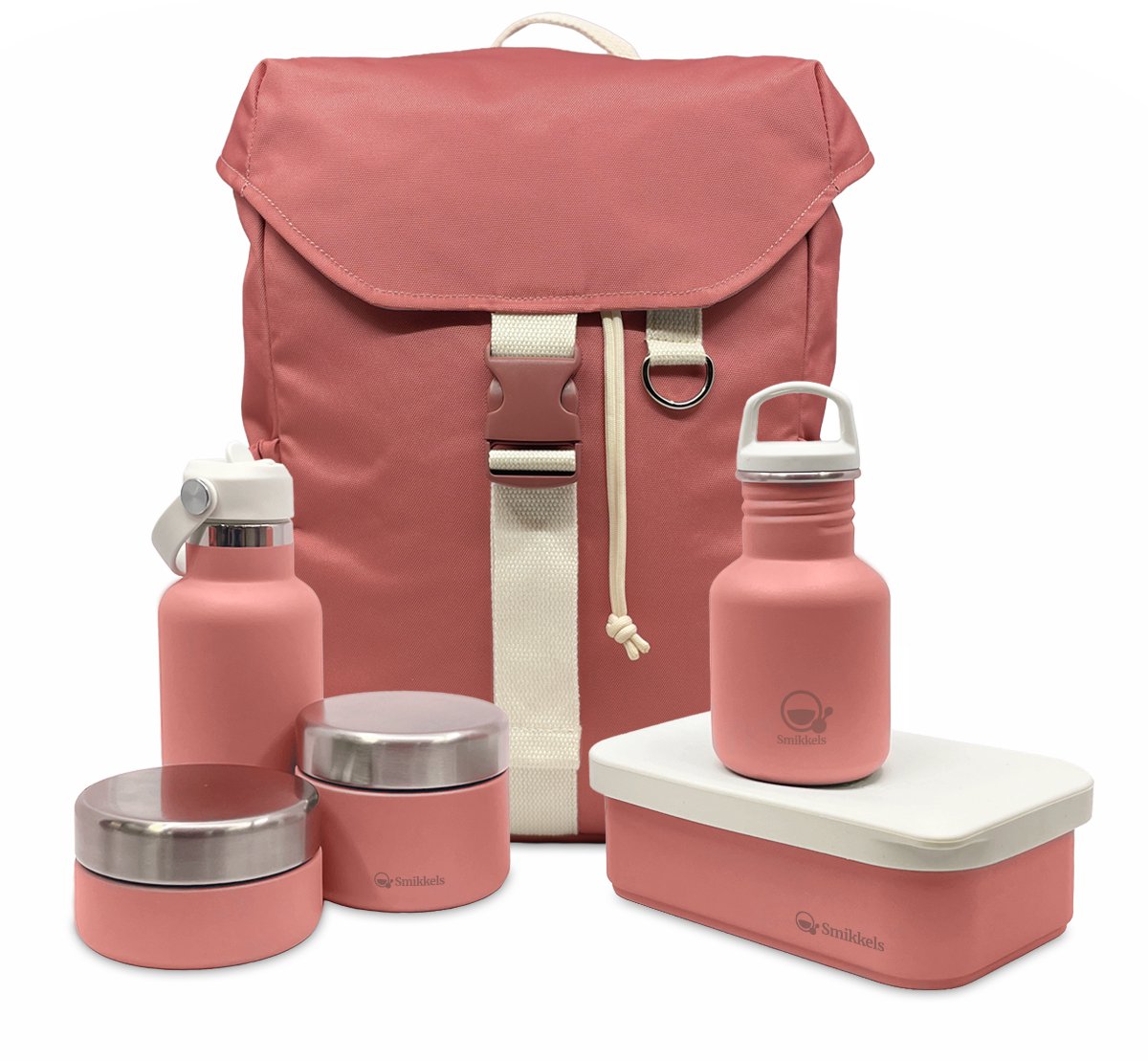 Smikkels - Complete startset basisschool - Schoolset Daily Wander Original Roze - Rugzak - RVS lunchbox - drinkfles - thermosfles - fruitbakjes - kinderen