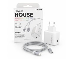 VOLTMA 45W USB-C Oplader met 100W USB-C naar USB-C Kabel – 2-in-1 GaN 45 Watt Snellader Set – 1,2 m 100 Watt Gevlochten Kabel – Voor iPhone, Samsung, iPad, MacBook en Meer