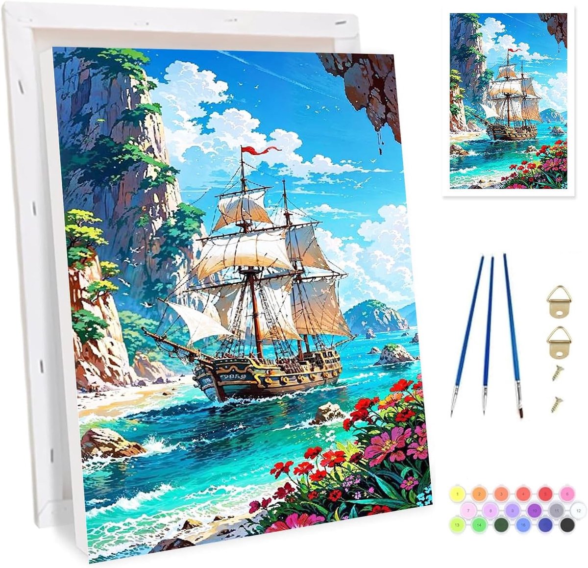 Schilderen op nummer voor volwassenen met bootschilderset en acrylpigmenten voor woondecoratie, 20 x 30 cm, creatief hobbyproject voor ontspanning en kunstzinnige uitlaatklep