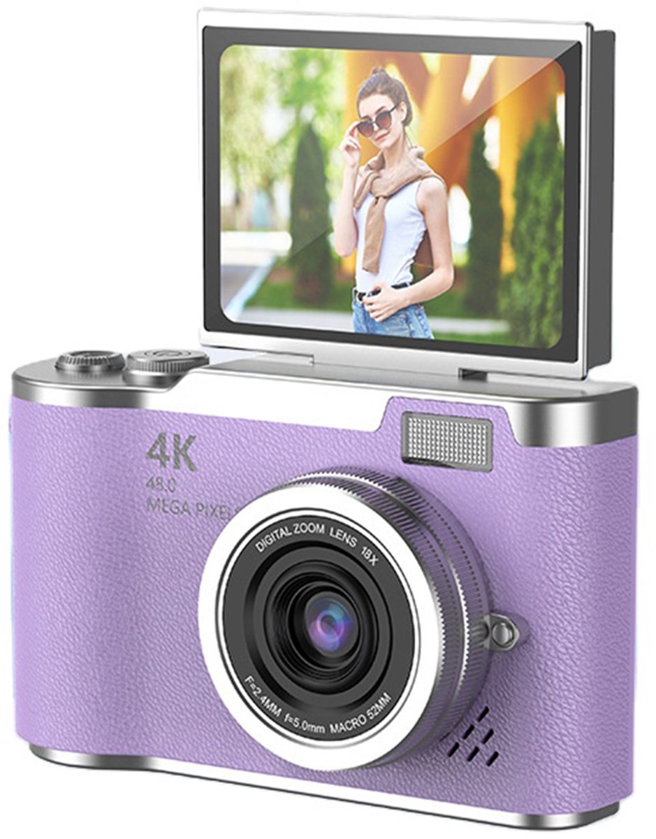 Slimlogy LK007 Pro 4K Draaibare Digitale Camera - 48 MP - Paars - Selfiecamera met 8x Zoom - Vlogcamera