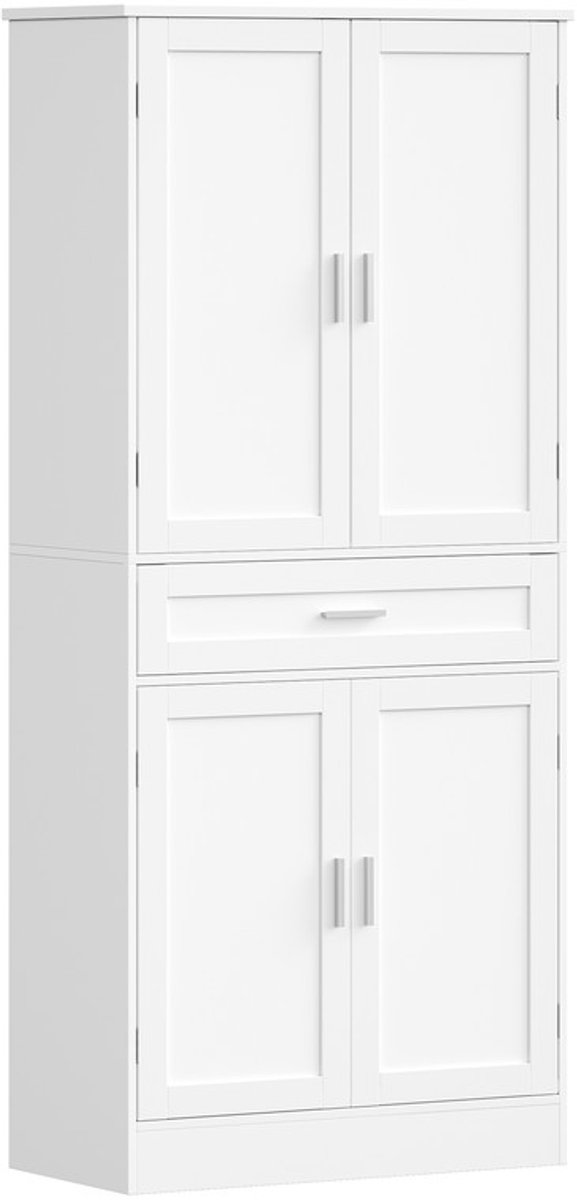 Hzuaneri Keukenkast, Hoge Kast met 6 Schappen, 4 deuren, 180 cm, Wit
