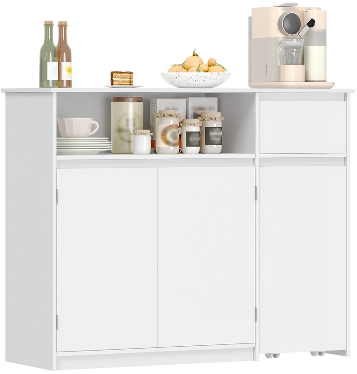 Hzuaneri Dressoir,Keukenkast met Trolley,Lades, Verstelbare Planken,Wit