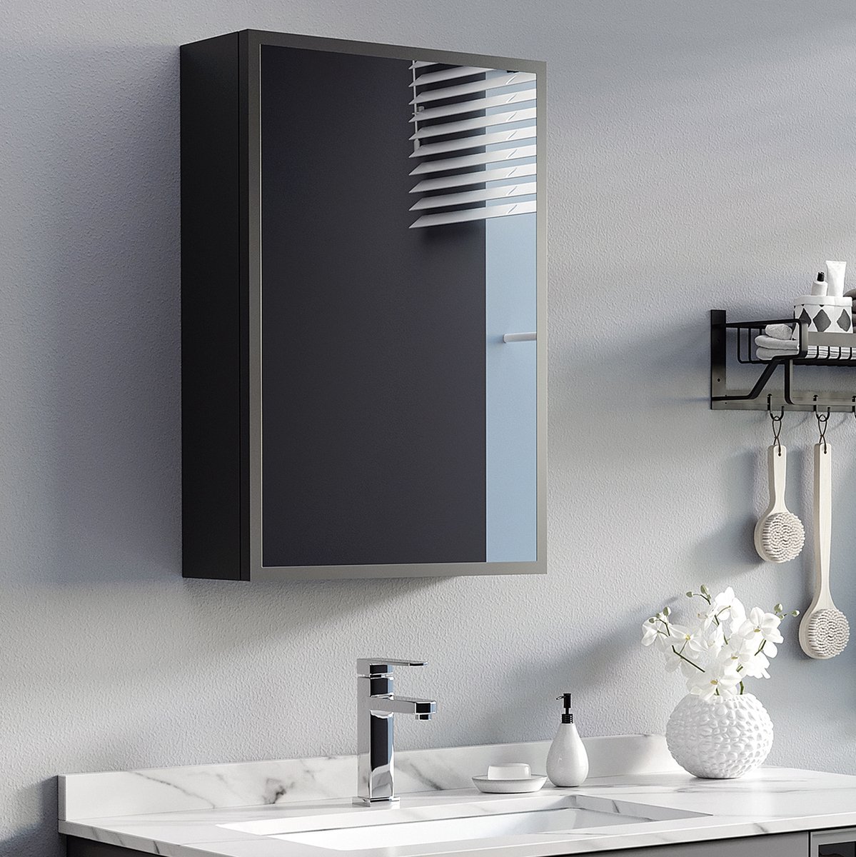 COVREO Spiegelkast 40 x 15 x 60 cm, zwart, metaal, wandmontage
