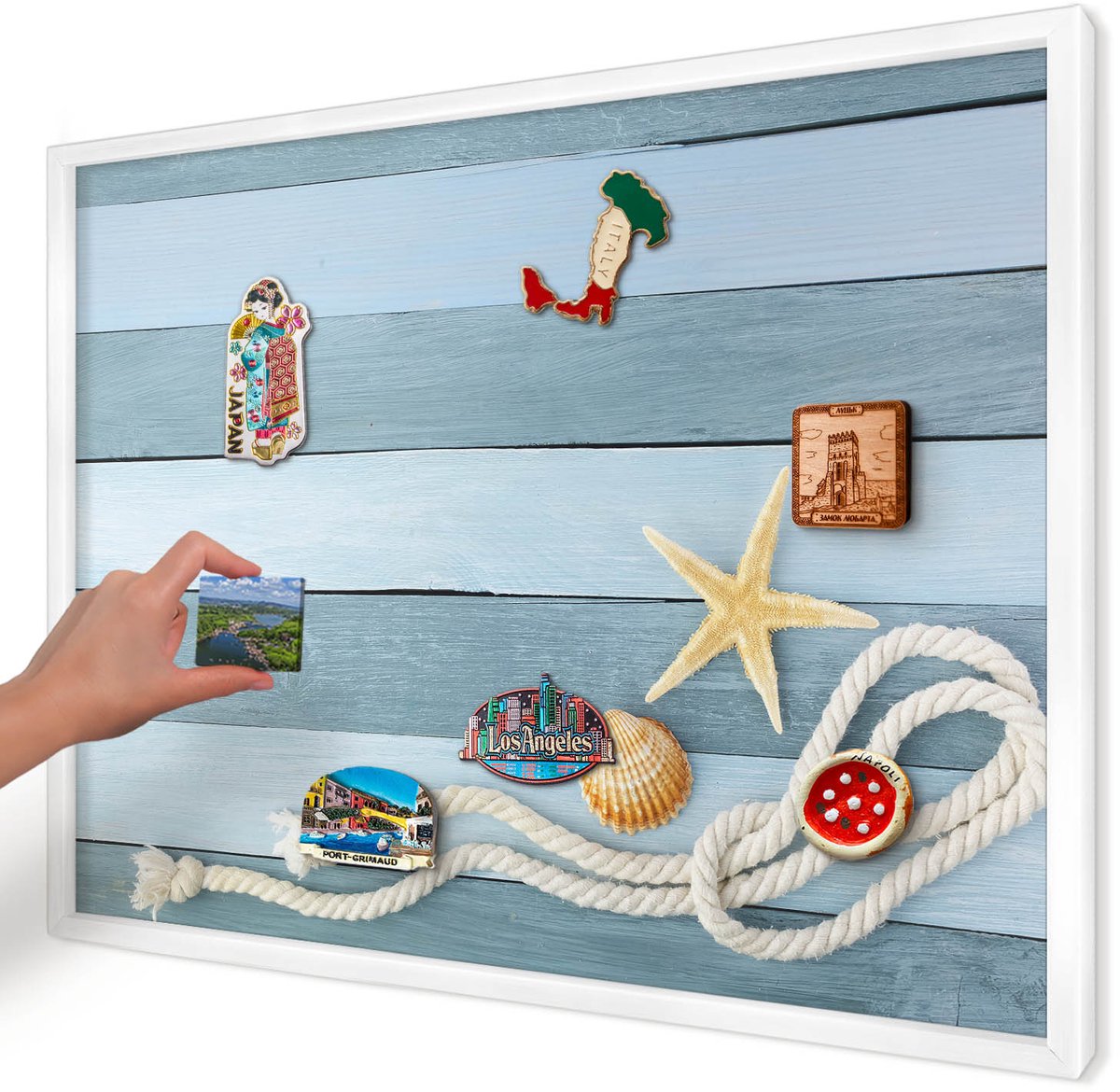 Artprintcave Blauw Magneetbord mit Witte Lijst - 70x50 cm - Maritiem Klimaat Magneetbord Voor Foto's - Modern Magnetische Organizer - Natuur