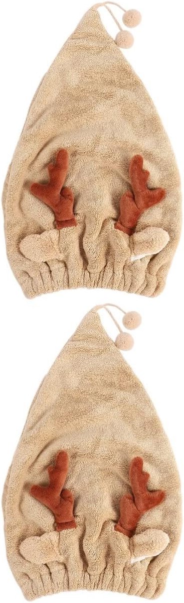 Drogen Haar Handdoek - Haardroger Cap - Snel Haar Drogen - Antler Design - 2 stuks - Koffie