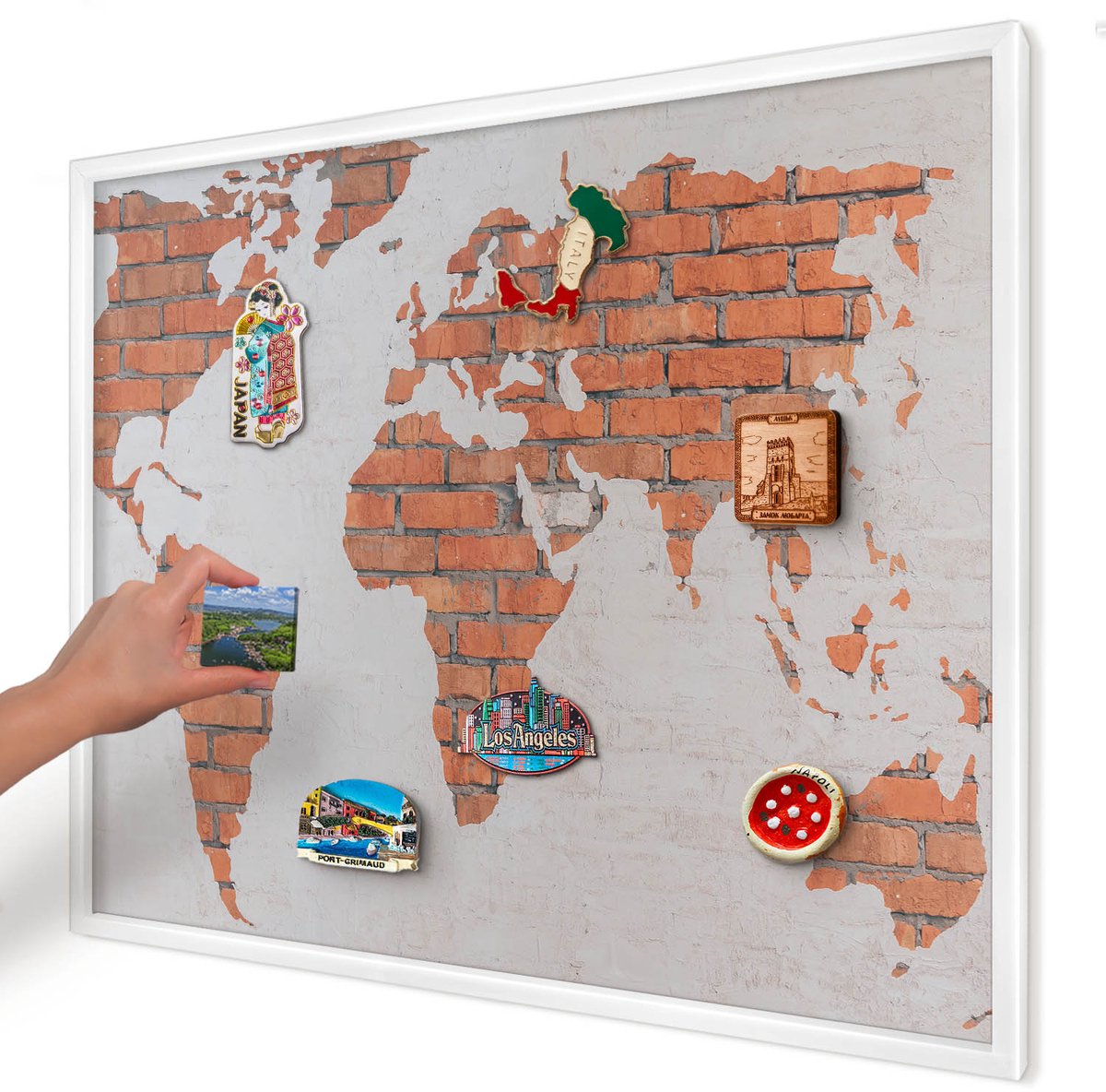 Artprintcave Oranje Magneetbord mit Witte Lijst - 80x60 cm - Bakstenen Plattegrond Magneetbord Voor Keuken - Industrieel/Loft Bord Voor Magneten - Kaarten