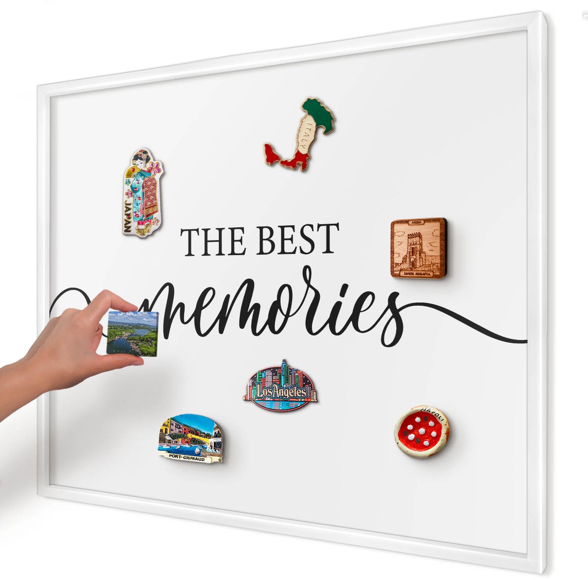 Artprintcave Wit Magneetbord mit Witte Lijst - 80x60 cm - Inspirerende Herinneringen Memobord Keuken - Typografisch Magnetisch Bord Voor Magneten - Teksten