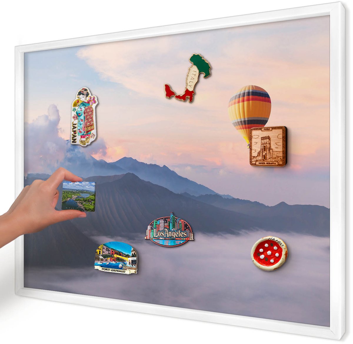 Artprintcave Blauw Magneetbord mit Witte Lijst - 70x50 cm - Hemelreis Magnetisch Bord - Fotografisch Memobord Keuken - Landschappen