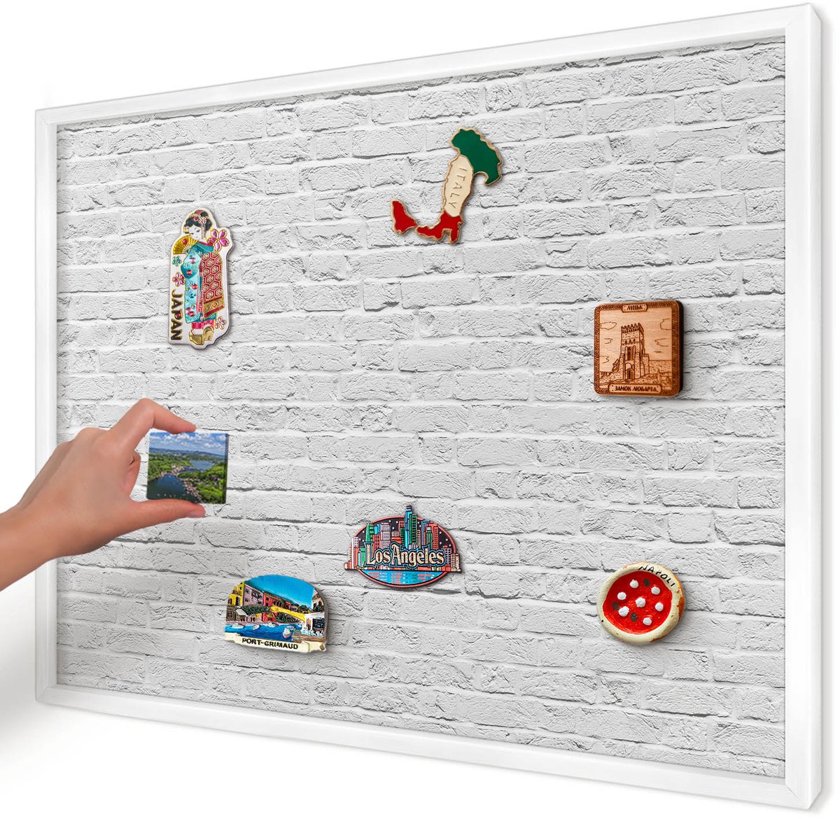 Artprintcave Wit Magneetbord mit Witte Lijst - 70x50 cm - Bakstenen Muur Magneet Bord mit Frame - Minimalist Magneetbord Voor Keuken - Texturen