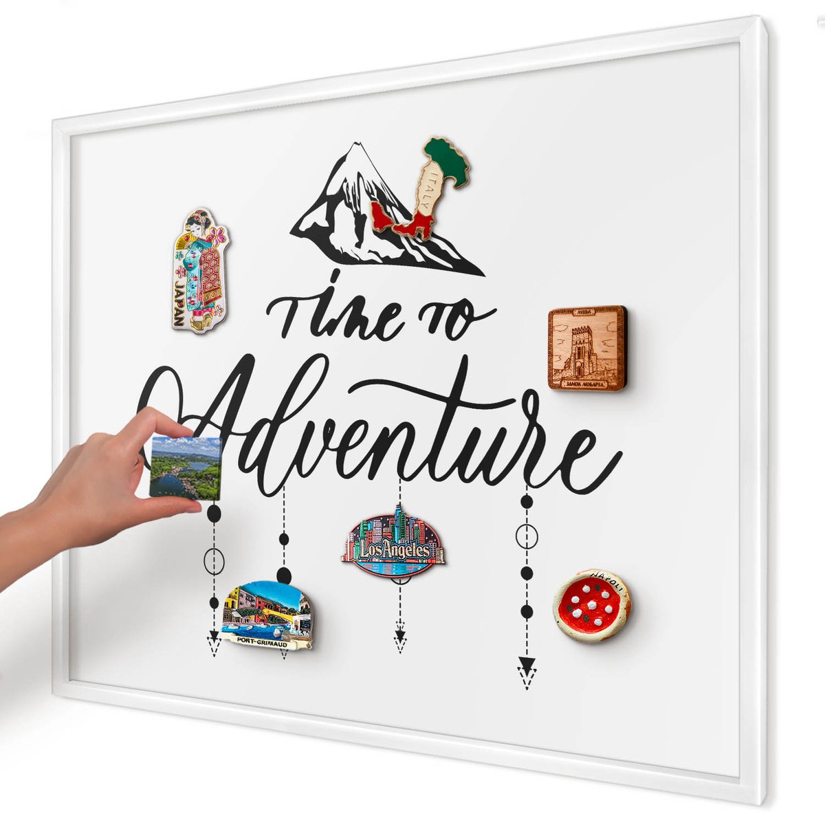 Artprintcave Wit Magneetbord mit Witte Lijst - 80x60 cm - Bergavontuur Magneet Bord mit Frame - Modern Magneetbord Voor Keuken - Teksten