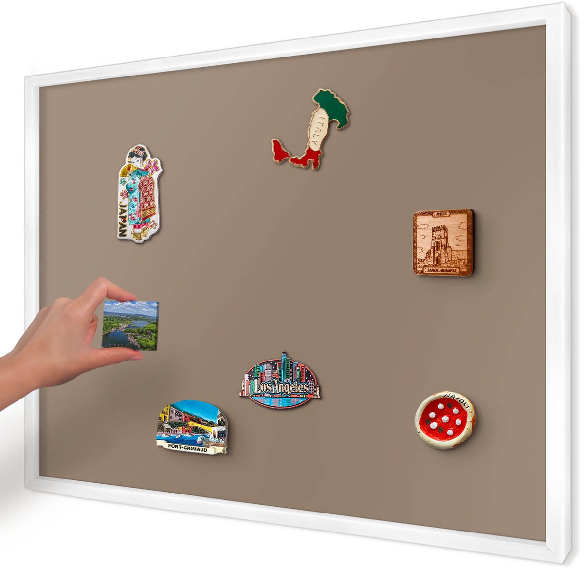 Artprintcave Bruin Magneetbord mit Witte Lijst - 70x50 cm - Neutraal Bruin Bord Voor Magneten - Minimalist Magnetisch Bord Voor Magneten - Achtergronden En Patronen