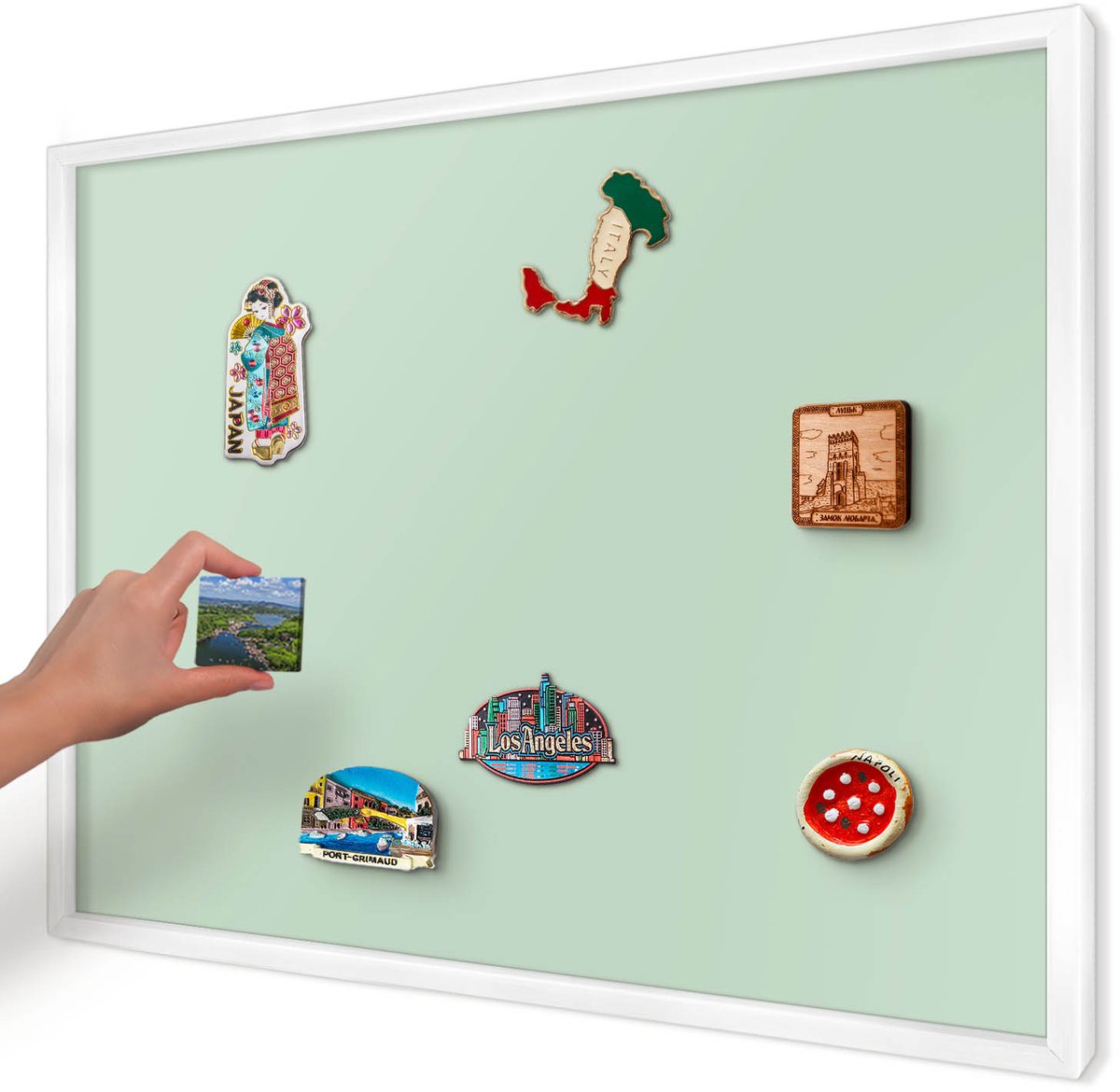 Artprintcave Groente Magneetbord mit Witte Lijst - 70x50 cm - Mintgroen Notitiebord - Minimalist Bord Voor Magneten - Achtergronden En Patronen