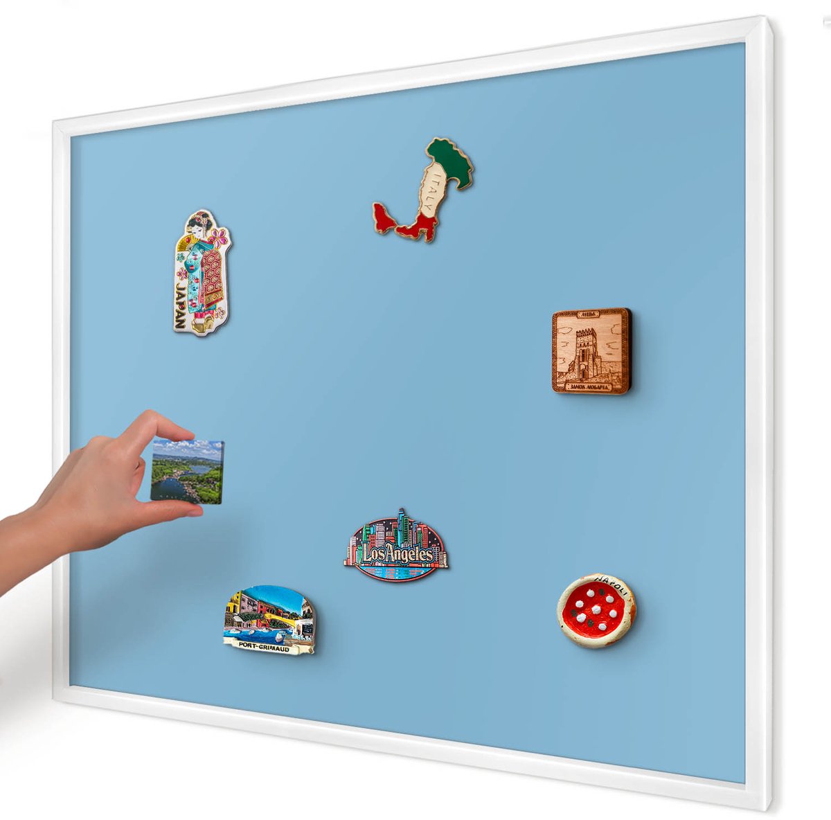 Artprintcave Blauw Magneetbord mit Witte Lijst - 80x60 cm - Blauwe Kleur Wandbord Magnetisch - Minimalist Magneetbord Voor Keuken - Achtergronden En Patronen