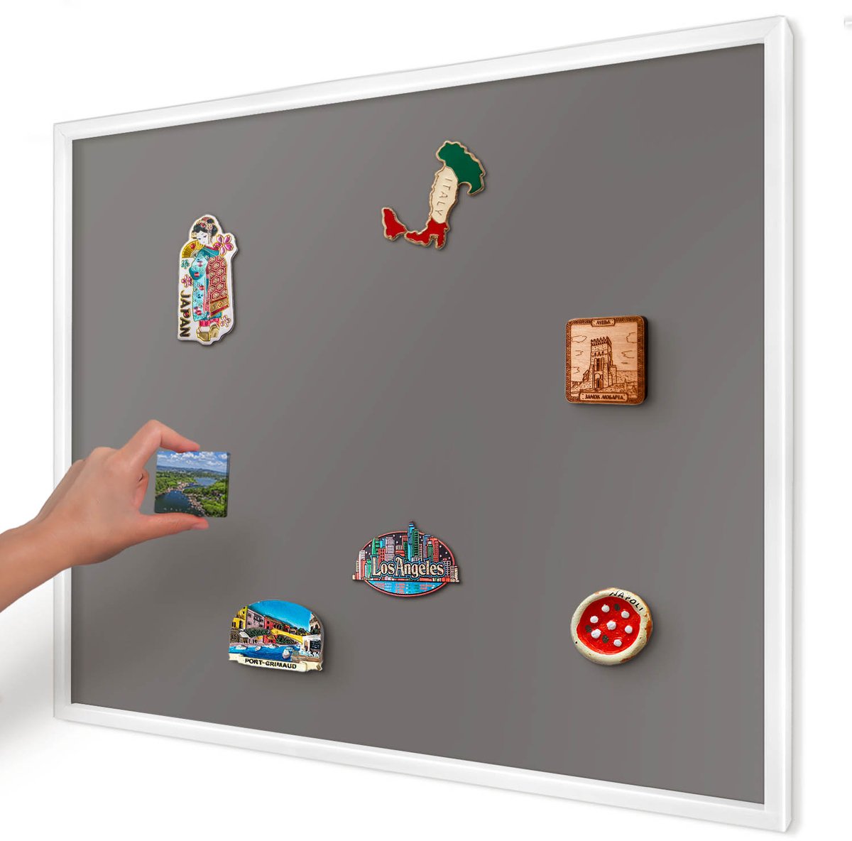 Artprintcave Grijs Magneetbord mit Witte Lijst - 80x60 cm - Donkergrijs Magneetbord Voor Keuken - Minimalist Magneet Bord mit Frame - Achtergronden En Patronen