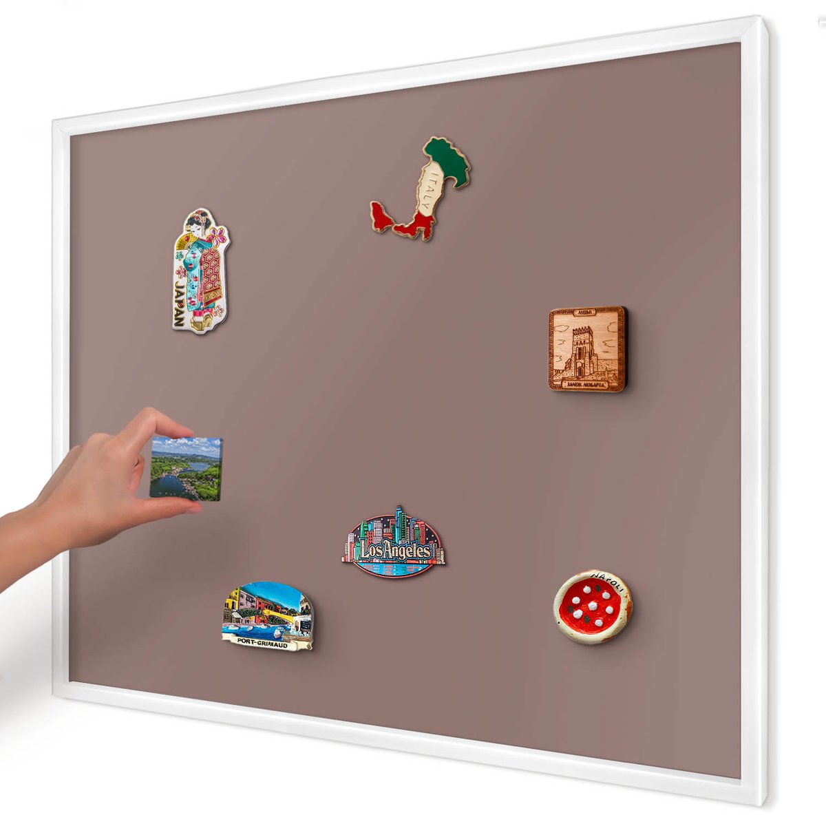Artprintcave Rood Magneetbord mit Witte Lijst - 80x60 cm - Pastelbruin Magneetbord Voor Foto's - Minimalist Notitiebord - Achtergronden En Patronen