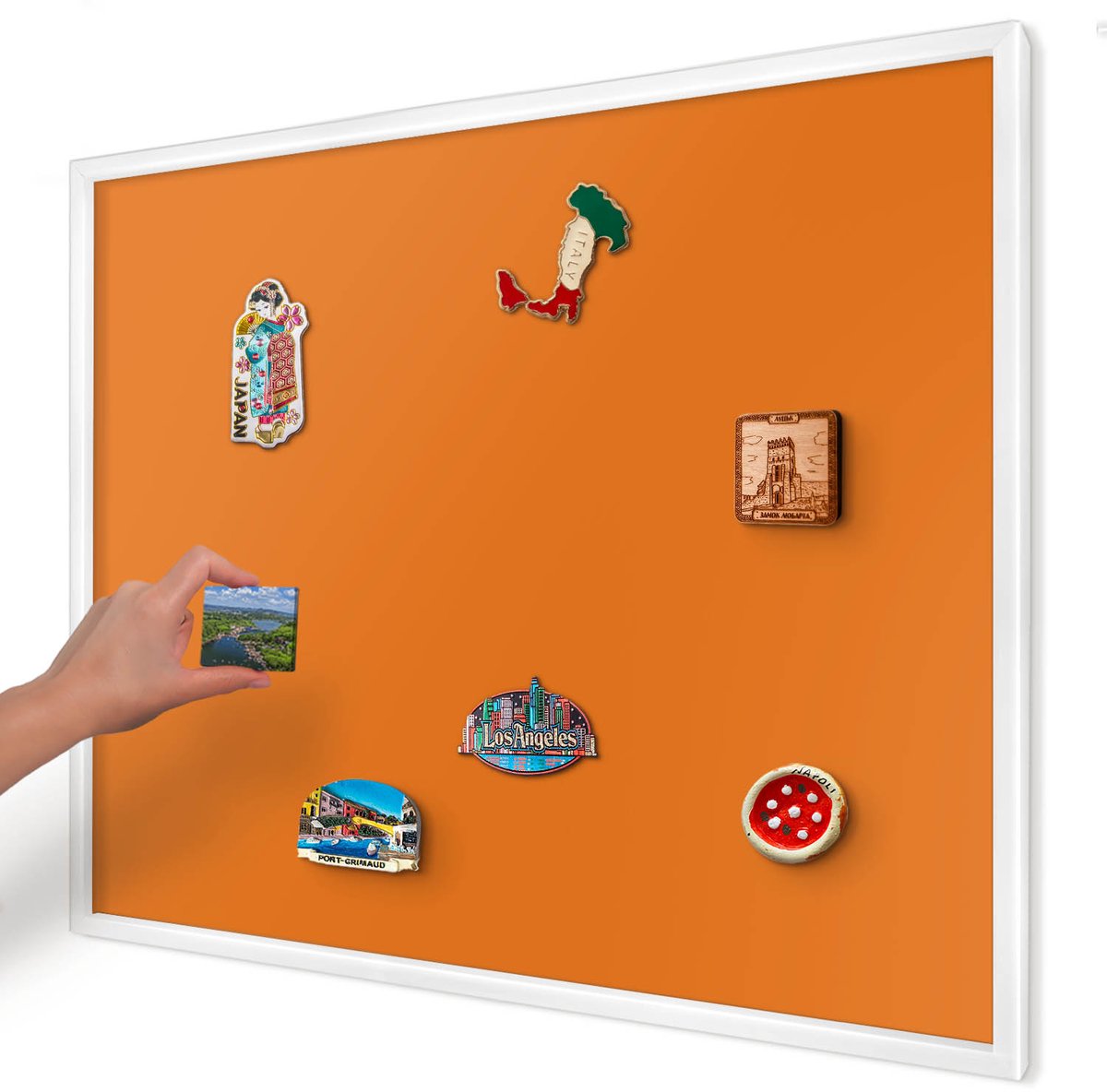 Artprintcave Oranje Magneetbord mit Witte Lijst - 80x60 cm - Sterk Oranje Wandbord Magnetisch - Minimalist Magneet Bord mit Frame - Achtergronden En Patronen