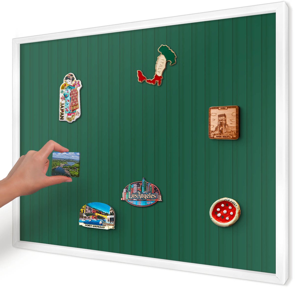 Artprintcave Groente Magneetbord mit Witte Lijst - 70x50 cm - Groene Strepen Notitiebord - Minimalist Magnetisch Bord Voor Magneten - Achtergronden En Patronen