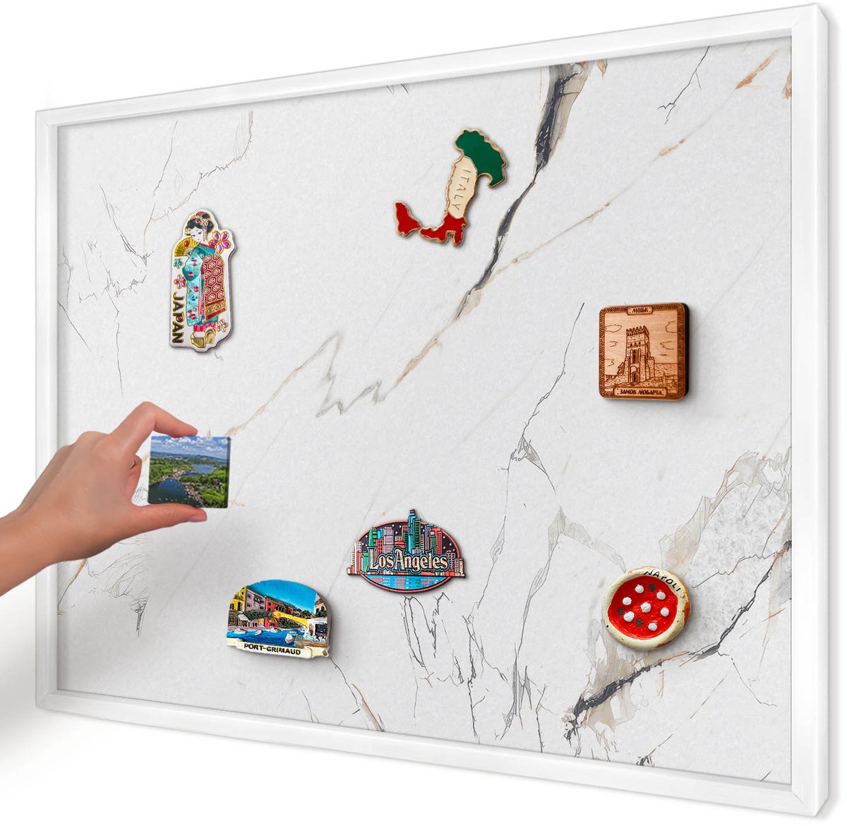 Artprintcave Wit Magneetbord mit Witte Lijst - 70x50 cm - Moderne Elegantie Magneet Bord mit Frame - Modern Notitiebord - Texturen