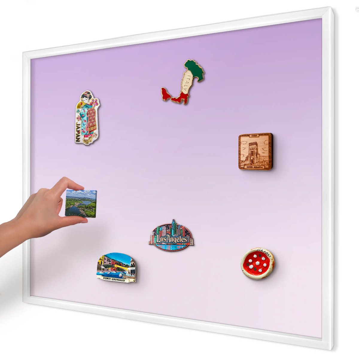 Artprintcave Paars Magneetbord mit Witte Lijst - 80x60 cm - Subtiele Kleurovergang Wandbord Magnetisch - Minimalist Magneetbord Voor Keuken - Achtergronden En Patronen