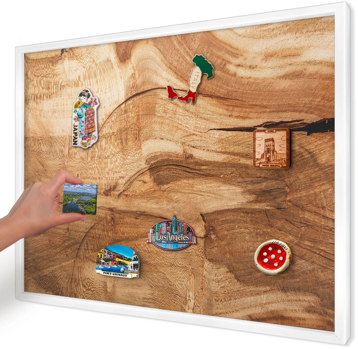 Artprintcave Bruin Magneetbord mit Witte Lijst - 70x50 cm - Natuurlijk Hout Magnetische Organizer - Rustiek Magneetbord Voor Foto's - Texturen