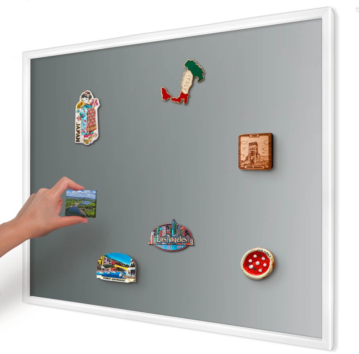 Artprintcave Grijs Magneetbord mit Witte Lijst - 80x60 cm - Blauwe Gradiënt Magneetbord Voor Keuken - Minimalist Magneetbord Voor Foto's - Achtergronden En Patronen